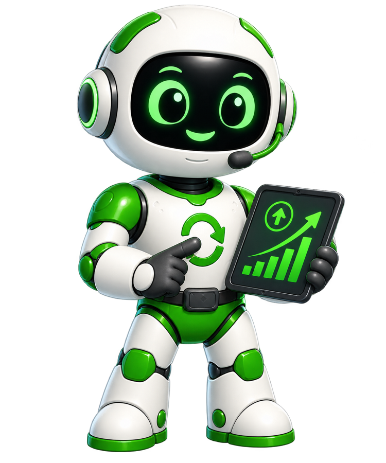 Convert, a green AI conversion specialist with a headset and analytics tablet