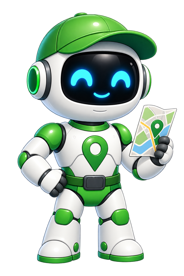 Local, a green AI local SEO specialist with a cap, map, and location pin