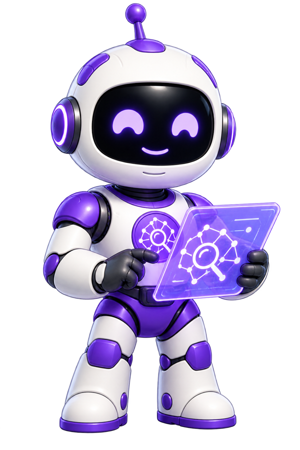 Signal, a purple AI search specialist with an AI discovery tablet