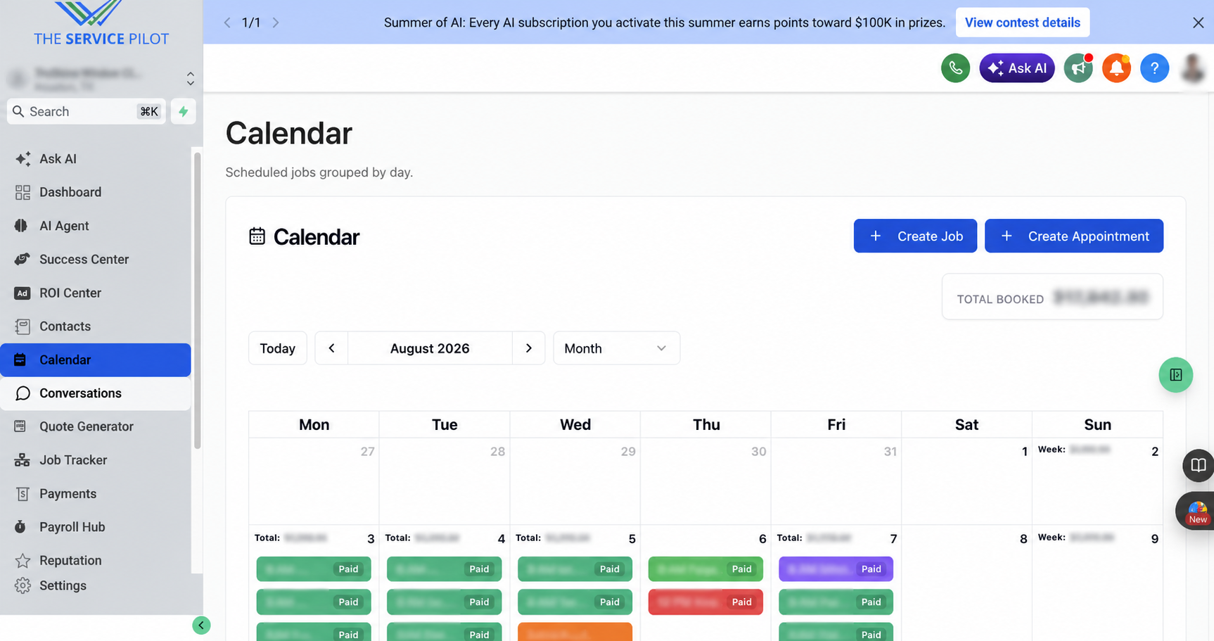 Privacy-safe Service Pilot scheduling calendar