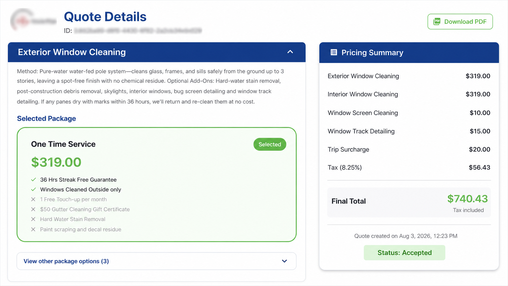 Privacy-safe approved service estimate