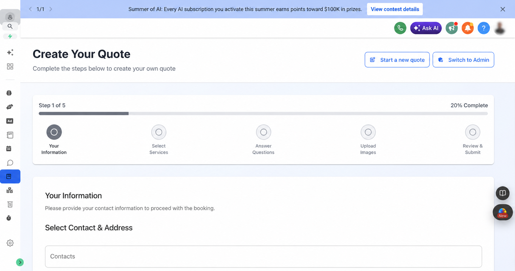 The Service Pilot guided quote creation workflow