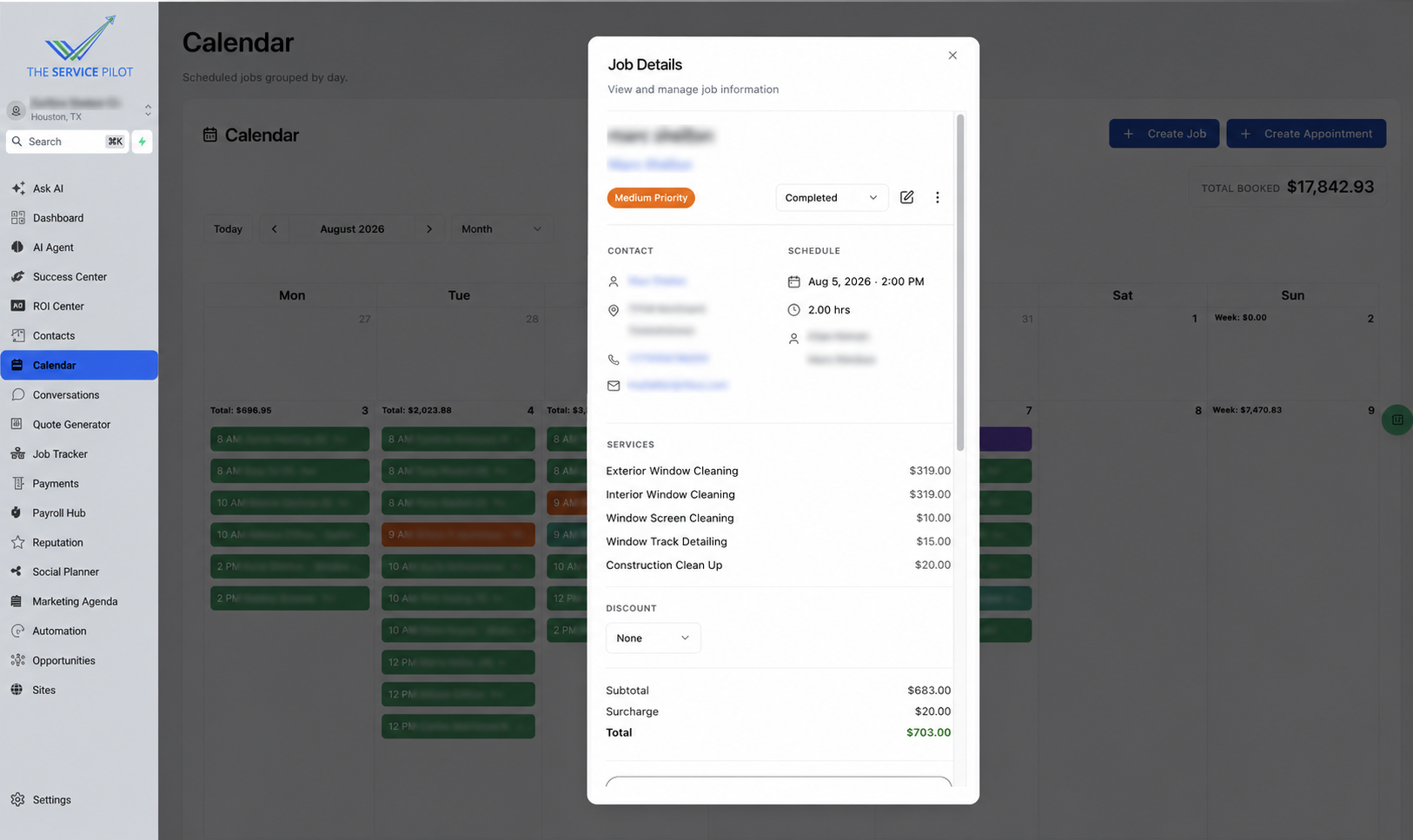 Privacy-safe calendar Job Tracker and Job Details panel