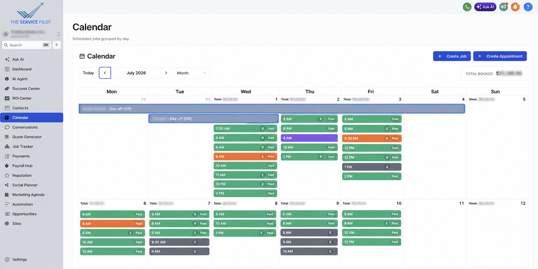 Privacy-safe Service Pilot monthly job calendar