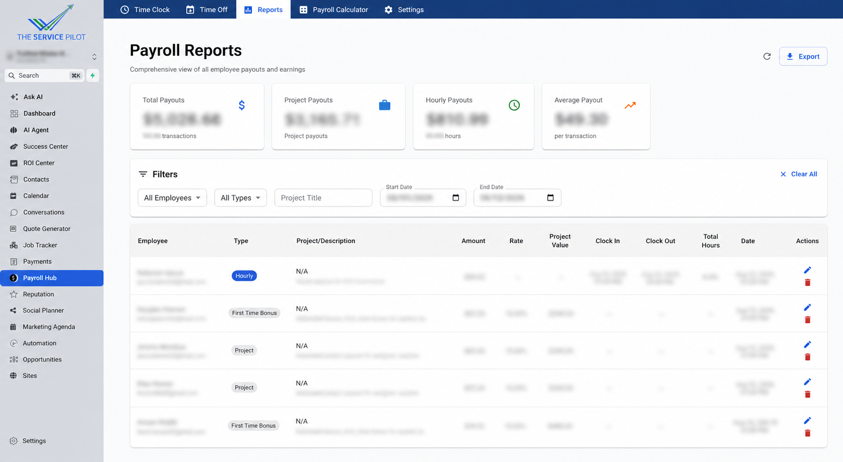 Privacy-safe commission and payroll report