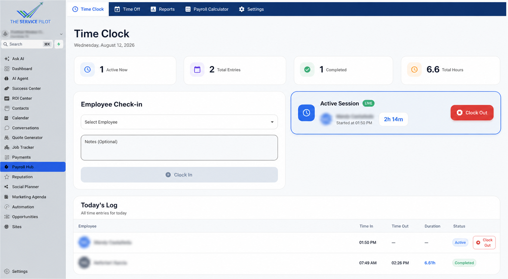 Privacy-safe employee time clock and hours tracker