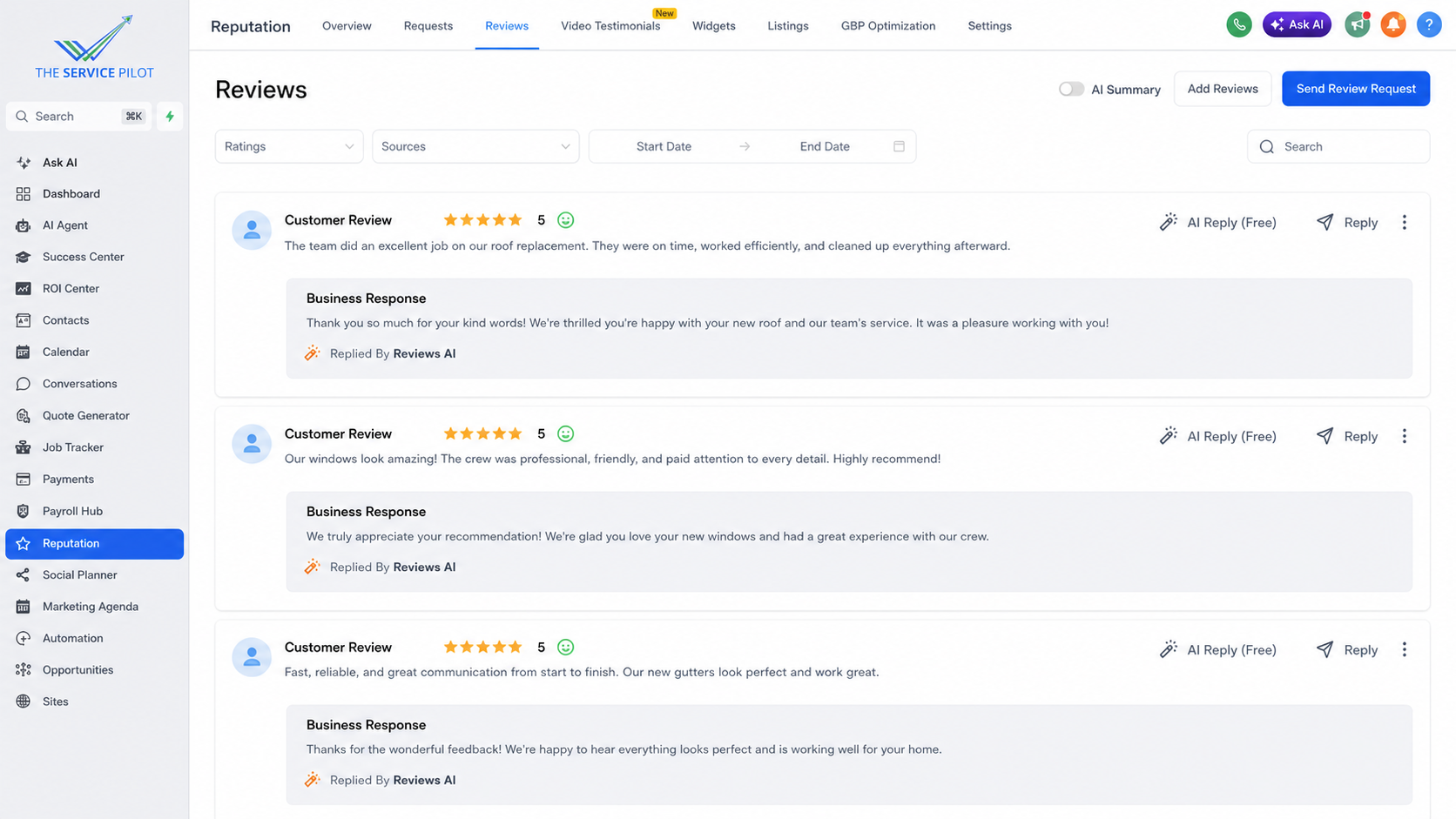 Privacy-safe five-star customer reviews with AI-generated business responses