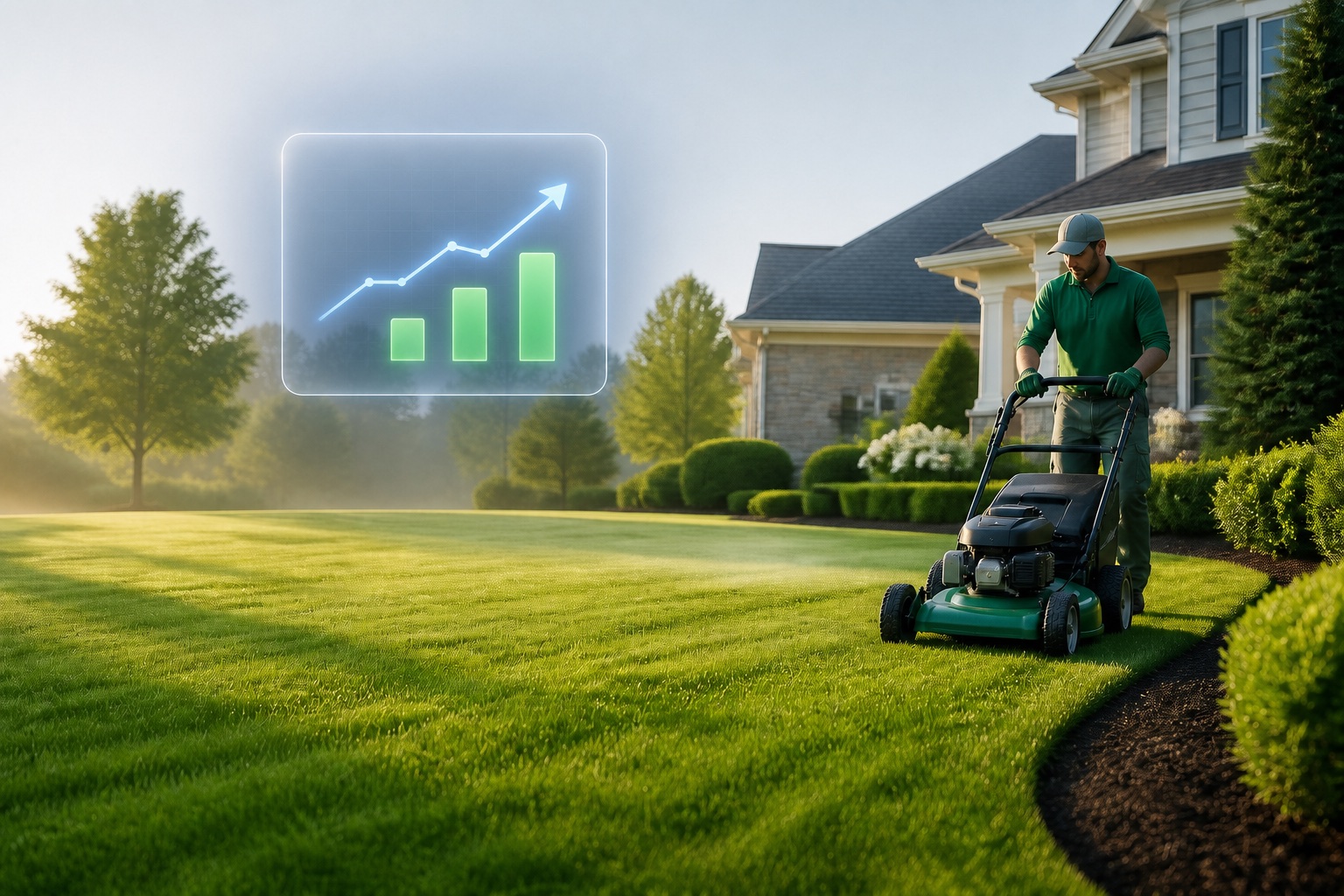 Lawn care professional with an illuminated Service Pilot sales chart